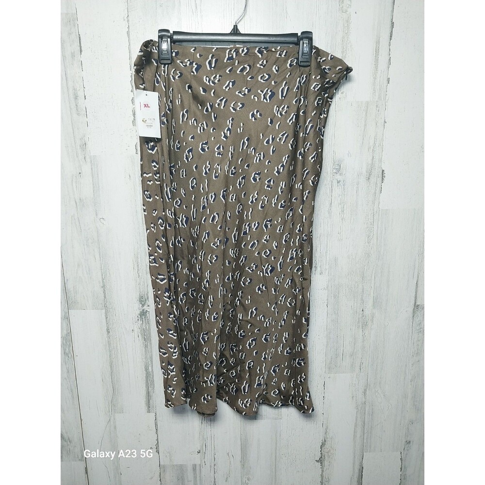 Hayden L.A. Satin Leopard Print Midi Skirt 1XL Brown NWT